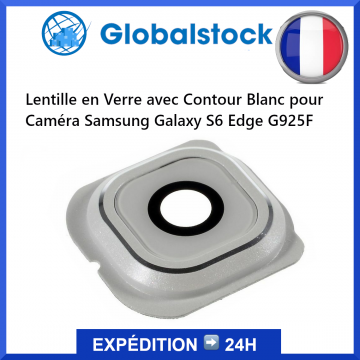 Lentille en Verre avec Contour Blanc pour Caméra Samsung Galaxy S6 Edge G925F