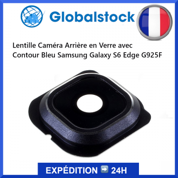 Lentille Caméra Arrière en Verre avec Contour Bleu pour Samsung Galaxy S6 Edge G925F