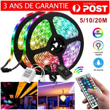 Ruban LED 5M Bande LED RGB Multicolores avec Adpadateur (prise)
