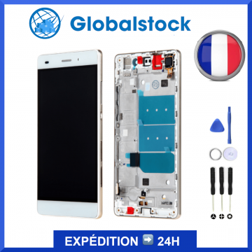 Ecran LCD + vitre tactile sur châssis pour Huawei Ascend P8 Lite Blanc + outils