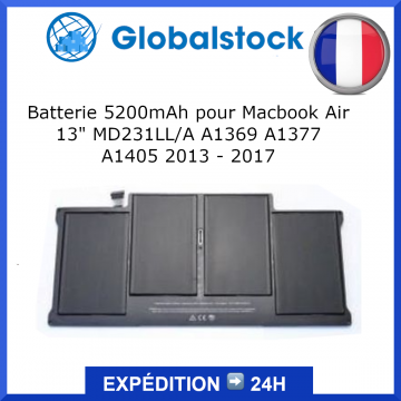 Batterie 5200mAh pour Macbook Air 13" MD231LL/A A1369 A1377 A1405 2013 - 2017