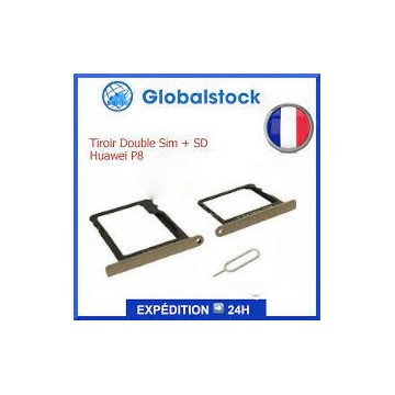 Tiroir Double Sim + SD Carte Mémoire Card Tray Slot pour HUAWEI P8 Or