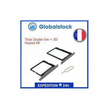 Tiroir Double Sim + SD Carte Mémoire Card Tray Slot pour HUAWEI P8 Gris